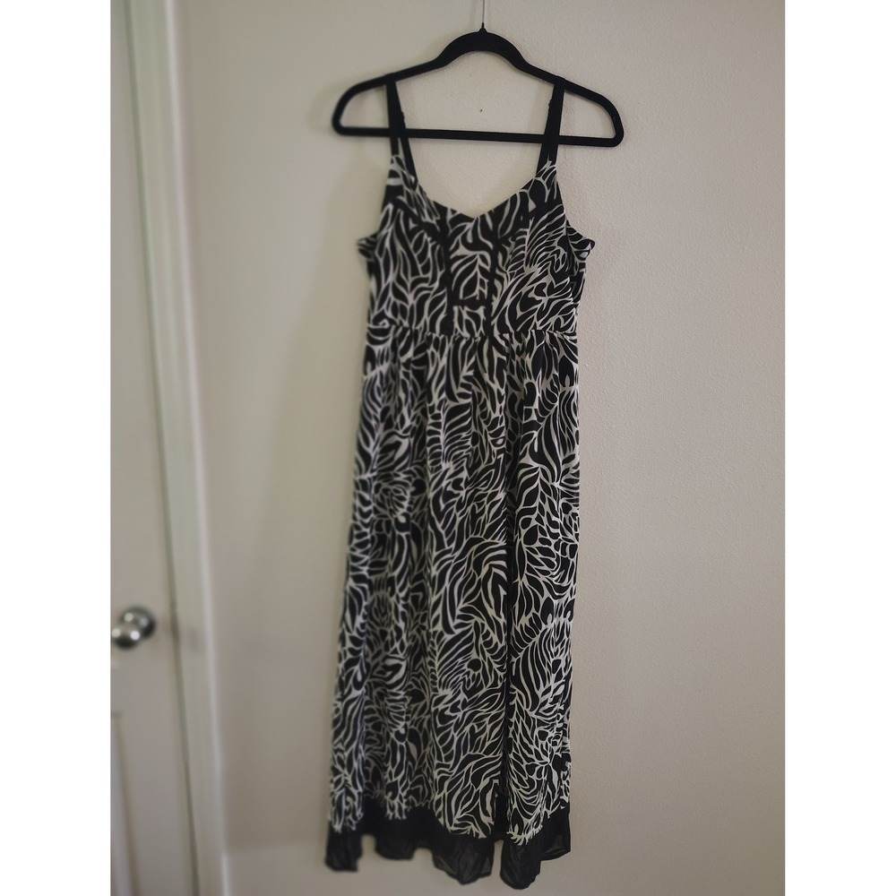 Nicole by‎ Nicole Miller Black White Abstract Print Maxi Dress Empire Waist 6